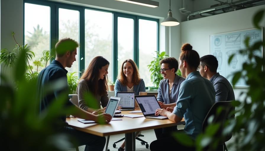 GroeiTech Solutions team dat samenwerkt in een moderne kantooromgeving